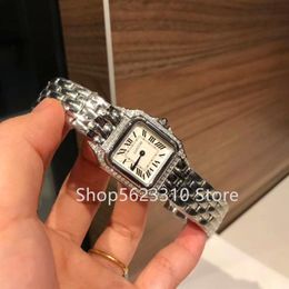 Classic Stainless steel square Dial watch panthere Ladies cz Quartz Wristwatch panther Clock Women Roman number Dial Watches 27mm2495