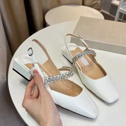 Brand Fashion Brands Jill Slingback Sandals Shoes For Women Crystal Embellished Strappy Square Toe Lady High Heels Party Wedding 35-43