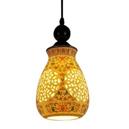 Ceramic Hollow Iron Dining Room Pendant Light Traditional Chain Corridor Glass Carving Hallway Balcony Chain Hanging Lamp