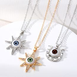 S3392 Bohemian Fashion Jewellery Vintage Resin Evil Eye Sun Moon Pendant Necklace For Women Choker Sweater Necklacs