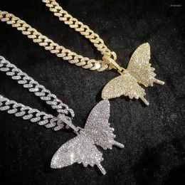 Pendant Necklaces Iced Out Butterfly Necklace Cuban Link Chain Gold Choker Gifts For Women Bling Hip Hop Pendants Jewellery