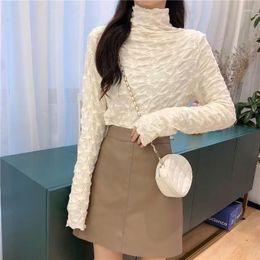 Women's T Shirts GY1524 Half High Collar Bottom Lacy Blouse Women's 2022 Style Slim And Stylish Pleated Design Long Sleeve