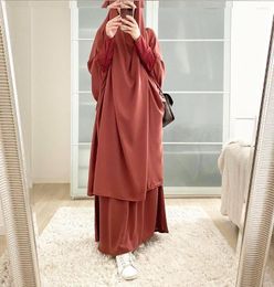 Ethnic Clothing Prayer Dress Islamic Women Muslim Sets Long Hijab Niqab Two Piece Suits Khimar Robe Femme Musulmane Abaya