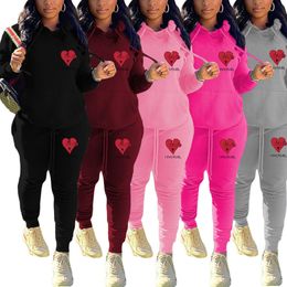 2024 Designer Fall Winter Women Tracksuits Love Heart Print Two 2 Piece Set Ladies Outfits Casual Long Sleeve Hoodies Pants Suit Wholesale Clothes 8920