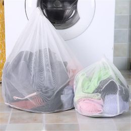 Laundry Bags Foldable Smooth Nylon Thicker Net With Drawstring Bag Cloth Sort Washing Underwear Bra Clean Accessories Spring Buckle