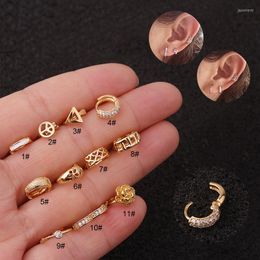 Hoop Earrings 1 PCS Mix Design Cute Small Zircon Hollow Heart Circle Ear Hoops Cuff Gold Colour 6 Mm Copper Piercing