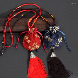 Interior Decorations Japanese Style Sakura Printing Empty Bag With Tassel Pendant Car Ornament Hanging Atmosphere Drawstring Pouch