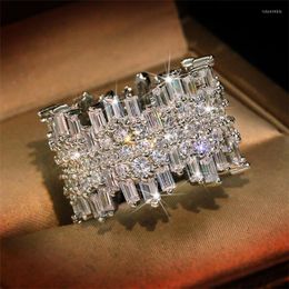Cluster Rings Brand Sparkling Luxury Jewelry Irregular Ring 925 Sterling Silver Full Princess Cut White Topaz CZ Diamond Party Women