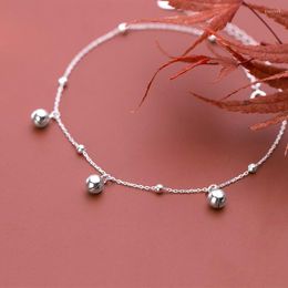 Anklets 925 Sterling Silver Woman Bells Foot Bracelet On The Leg Chain Jewellery Barefoot Female Gift 22 CM