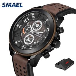 2020 SMAEL Sport Mens Watches Luxury Alloy Watch Men Casual SL-9083 Fashion Leather Waterproof wristWatch box Relogio Masculino3000