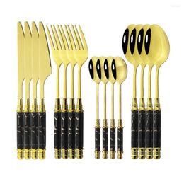 Dinnerware Sets 16Pcs Black Gold Fork Spoon Knife Set Ceramic Handle Dinner Stainless Steel Cutlery Tableware Dishwasher Safe