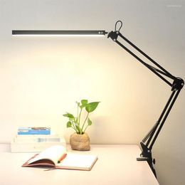 Table Lamps Folding Long Arm Clip Eye Protection Reading Lamp 3 Modes Lighting Brightness Adjustable Flexible USB LED Office Desk