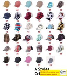 61 Styles Hats Washed Mesh Back Leopard Camo Hollow Messy Bun Baseball Cap Trucker Hat Summer Sun Caps Fast Send