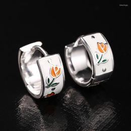 Hoop Earrings 925 Sterling Silver Tulip Circle Ear Buckle Contracted Classic Flower Earring For Women Wedding Party