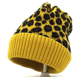 Beanies Causal Winter Plus Velvet Padded Hat Leopard Print Woollen Knitted Kids Adult Outdoor Girls Hip Hop Skullies Cap2611