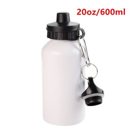 Wholesale 2Lids Sublimation 20oz Aluminium Sports Water Bottles 600ml White Blank Heat Transfer Metal Tumbler Single Insulated Cups A12