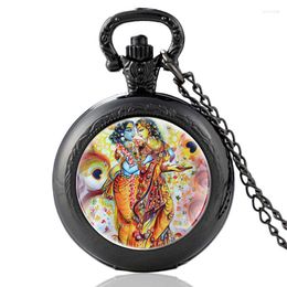 Pocket Watches Classic Radhe Krishna Pattern Vintage Quartz Watch Men Women Unique Pendant Necklace Hours Clock