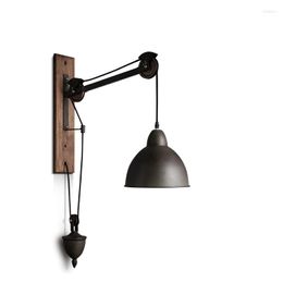 Wall Lamps Industrial Retro Loft Lamp Iron Pulley Spindle Light Coffee Shop Bar Wood Sconces Stairs Fixture Indoor Lighting