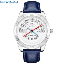 2020 CRRJU TOP band luxury Sports leather Watches Men's casual quartz calendar Clock Army Military Wrist Watch Relogio Mascul283D