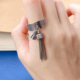 Cluster Rings 925 Sterling Silver Lotus Pod Finger Ring For Women Girls Retro Ethnic Style Tassel Opening Adjustable Jewellery JZ079