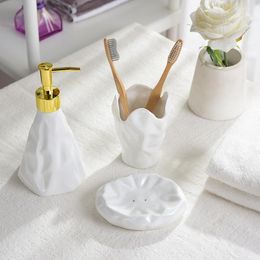 Bath Accessory Set Ceramic Bathroom Toothbrush Holder Soap Dispenser Emulsion Cup Mouthwash Bottle Lotion Dish