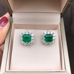 Stud Earrings 925 Sterling Silver Created Emerald 7 7mm Anniversary For Women High-end Party Fine Jewellery Gift Wholesale