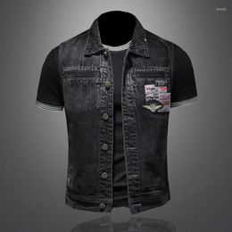 Men's Vests Multiple Mens Denim High Quality Badge Patch Motorcycle Biker Vest Black Casual Sleeveless Jackets