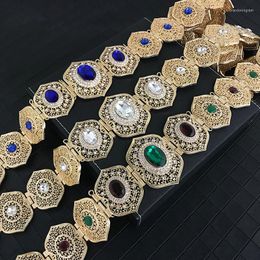 Belts Moroccan Style Classical Lady Sculpted Metal Belt Handmade Large Rhinestone Adjustable Length Body Jewelry Waist Chain