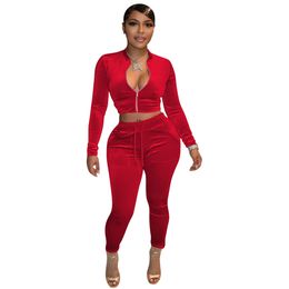 New Wholesale Golden Velvet Tracksuits Women Two Piece Set Fall Winter Clothes Sweatsuits Long Sleeve Jacket And Pants Matching Sets Casual Velour Sportswear 8317