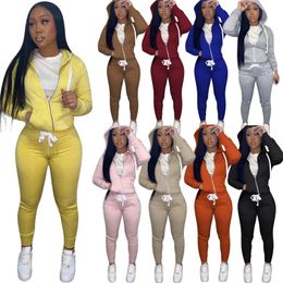 Designer Tracksuits Fall Winter Women Sweatsuits Long Sleeve Solid Outfits Two Piece Sets Hooded Zipper Jacket and Pants Outdoor Jogger suits Bulk Clothes 5926