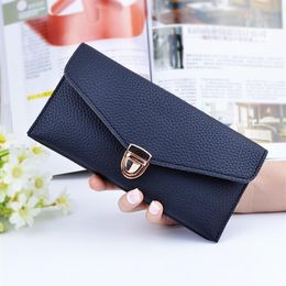 New Korean Soft Handbag Ladies Long Purse Fashion Pure Color Envelope Button Wallet Litchi Wallet313u