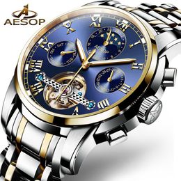 AESOP Automatic Mechanical Watch Men Luxury Men's Wrist Watches Wristwatch Waterproof Skeleton Male Clock Men Relogio Masculi223u