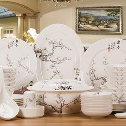 Dinnerware Sets Jingdezhen Ceramic Tableware Set Chinese Style Bone China Bowl Plate Spoon 56 Ink And