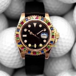 Top Quality Mens Automatic Watch Men's 40mm Black Dial 116695SATS Rose Gold Rainbow Diamond Bezel 116695 Rubber Bracelet Mech271I