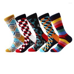 Men's Socks MYORED 5 Pair/lot Men Casual Dress Cotton Bright Color Funny Skateboard Sock Business Crew Wedding Gift