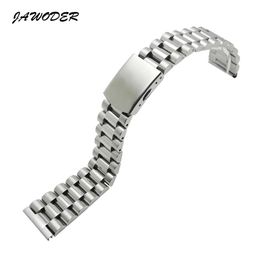 JAWODER Watchband 16 18 20 22mm Pure Solid Stainless Steel Polishing Brushed Watch Band Strap Deployment Buckle Bracelets245k