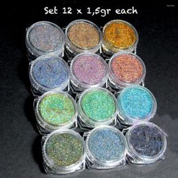 Nail Glitter Holographic Powder Extra Fine 0.05mm - Diy Eye Shadows Resin 12 Jars