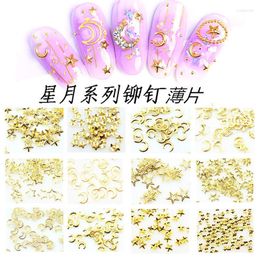 Nail Art Decorations 500pcs/pack Japan Korea Alloy Parts Rivets Studs Gold Silver Moon Star DIY Metal Accessories Sticker Tools