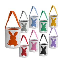 Party Gift Decoration Easter Bunny Basket Bags Cotton Linen Carrying Gift and Eggs Hunting Candy Bag Fluffy Tails Printed Rabbit Toys Bucket Tote 9 Colour