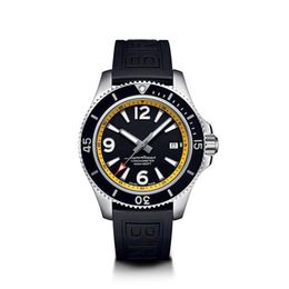 Luxury Brand New Superocean Ceramic Bezel Automatic Mechanical Watch Black Yellow Number Dial Rubber Stainless Steel Sapphire286T