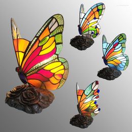 Table Lamps Tiffany Butterfly Stained Glass For Bedroom Bedside Mediterranean European Retro Desk Lamp Living Room Light Fixture