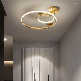 Ceiling Lights FKL Modern Copper LED Lamp For Bedroom Aisle Nordic Golden Ring Round Indoor Lighting Fixtures