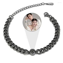 Link Bracelets Personalised Po Projection Custom Bracelet Titanium Steel Cuban Chain Couple Lover Birthday Gift Jewellery Family