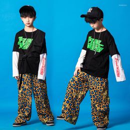 Stage Wear Kids Festival Cool Hip Hop Dancing Clothing Graphic Tee Vest Streetwear Leopard Pants For Girls Boy Jazz Dance Costume Clothe