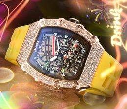 Popular quartz fashion mens womens watches auto date hollow skeleton rainbow diamonds bezel ring rubber belt famous logo male gifts wristwatch Relogio Masculino
