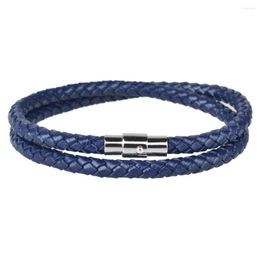 Link Bracelets Men's Magnetic Buckle Wrist Strap Double Layer Leather Woven Bracelet Fashion Simple Hand Line