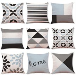Pillow Geometric Throw Cyan Black Grey Geometry Linen Pillowcase Creative Home Decor Sofa Field