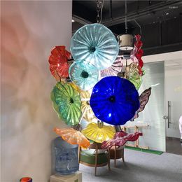 Chandeliers Art Plates Glass Chandelier Light Mouth Blown Murano Flower Lighting Fixtures Customized Lamps