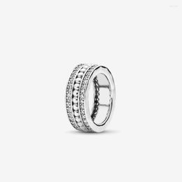 Cluster Rings 925 Sterling Silver For Women Clear CZ Forever Signature Finger Ring Stackable Jewellery Bague Femme