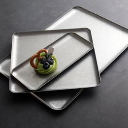 Plates Vintage Square Plate Stainless Steel Cafe Tray Fruit Cake Bone Dish Dessert Household Grilled Tableware